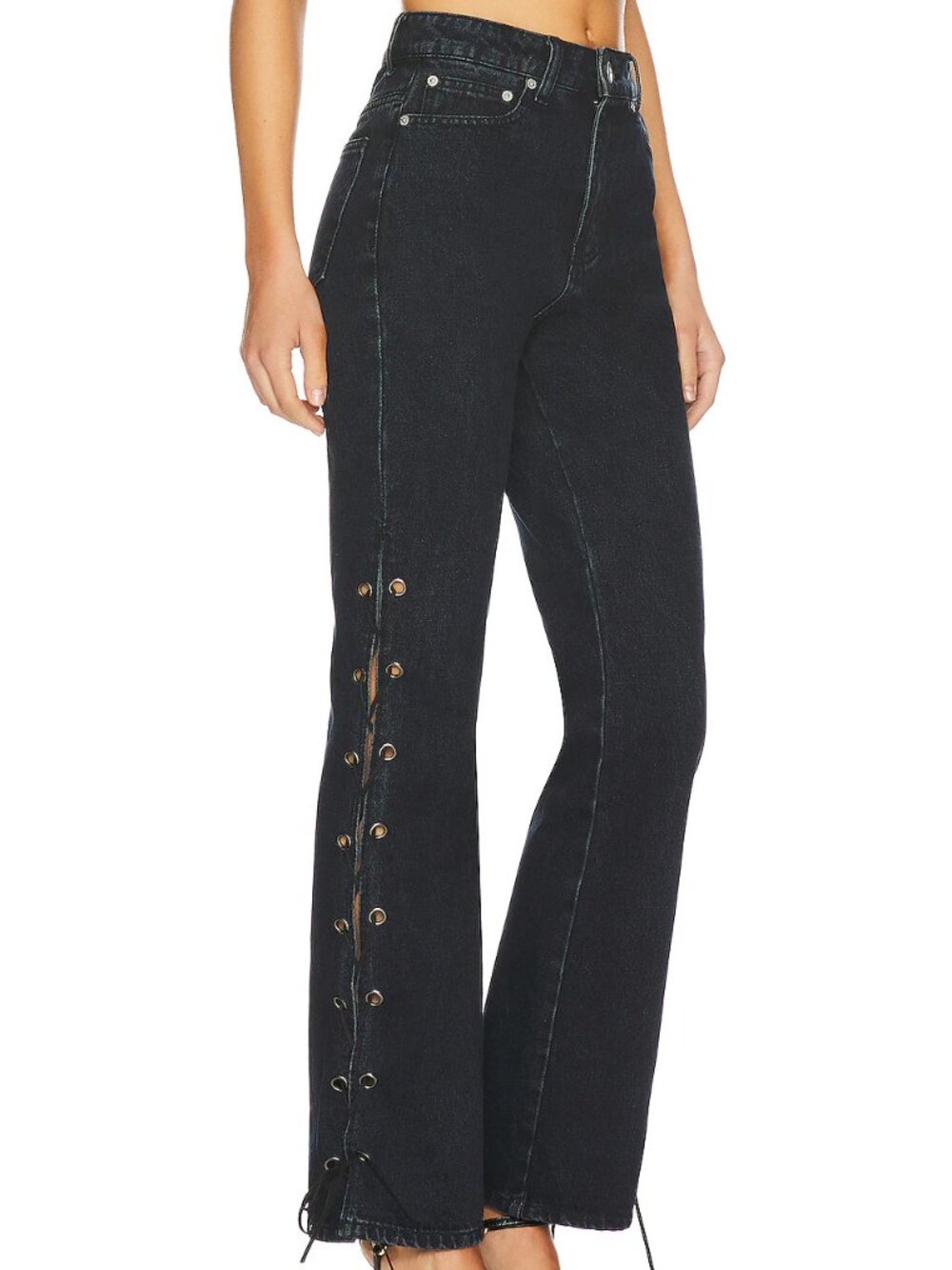 SUPERDOWN Jayda Lace-Up High-Rise Jean in Washed Black Women's Size 26